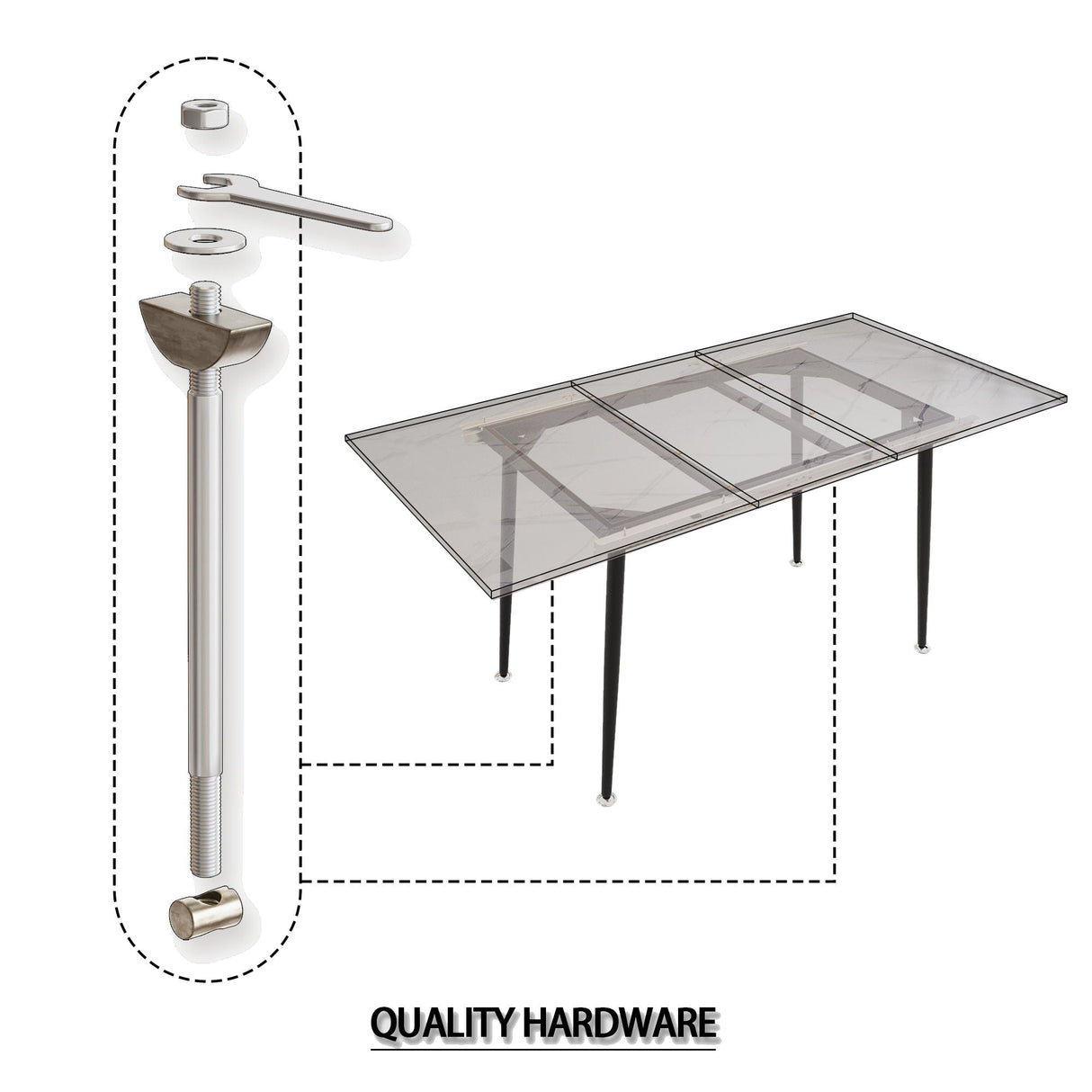Modern Industrial Expandable Dining Table 47" To With Marble Pattern Top And Metal Legs - White