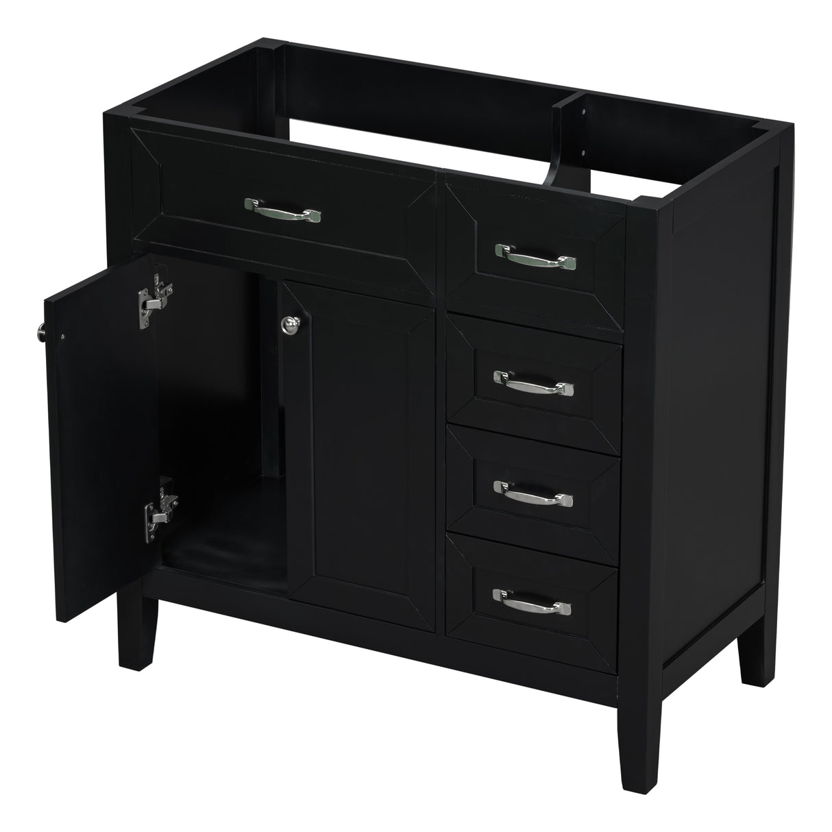 36" Black Bathroom Vanity Base – Freestanding with Cabinet & Drawers - Black