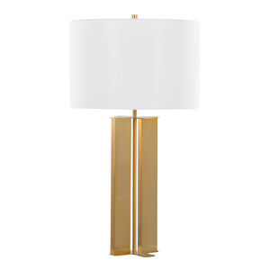 Cosmo 28' Glam Metal Table Lamp in Antique Brass and White Linen