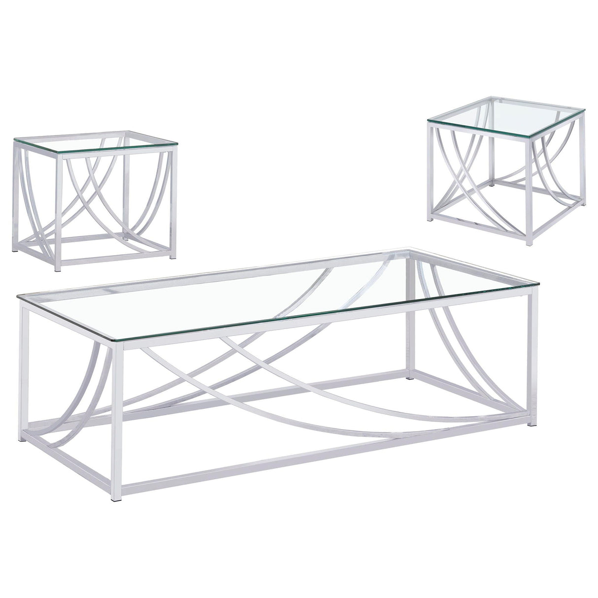Lille 3-piece Glass Top Coffee And End Table Set Chrome