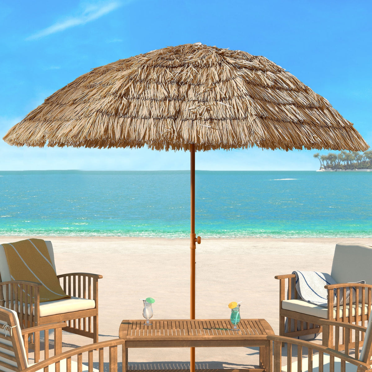 8' Thatched Patio Tiki Umbrella with Tilt - Brown