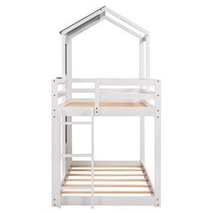 Bunk Bed Wood Bed & Roof, Window, Guardrail, Ladder