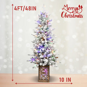 4FT Flocked Christmas Tree with Multicolour LED Lights