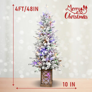 4FT Flocked Christmas Tree with Multicolour LED Lights - Multicolour