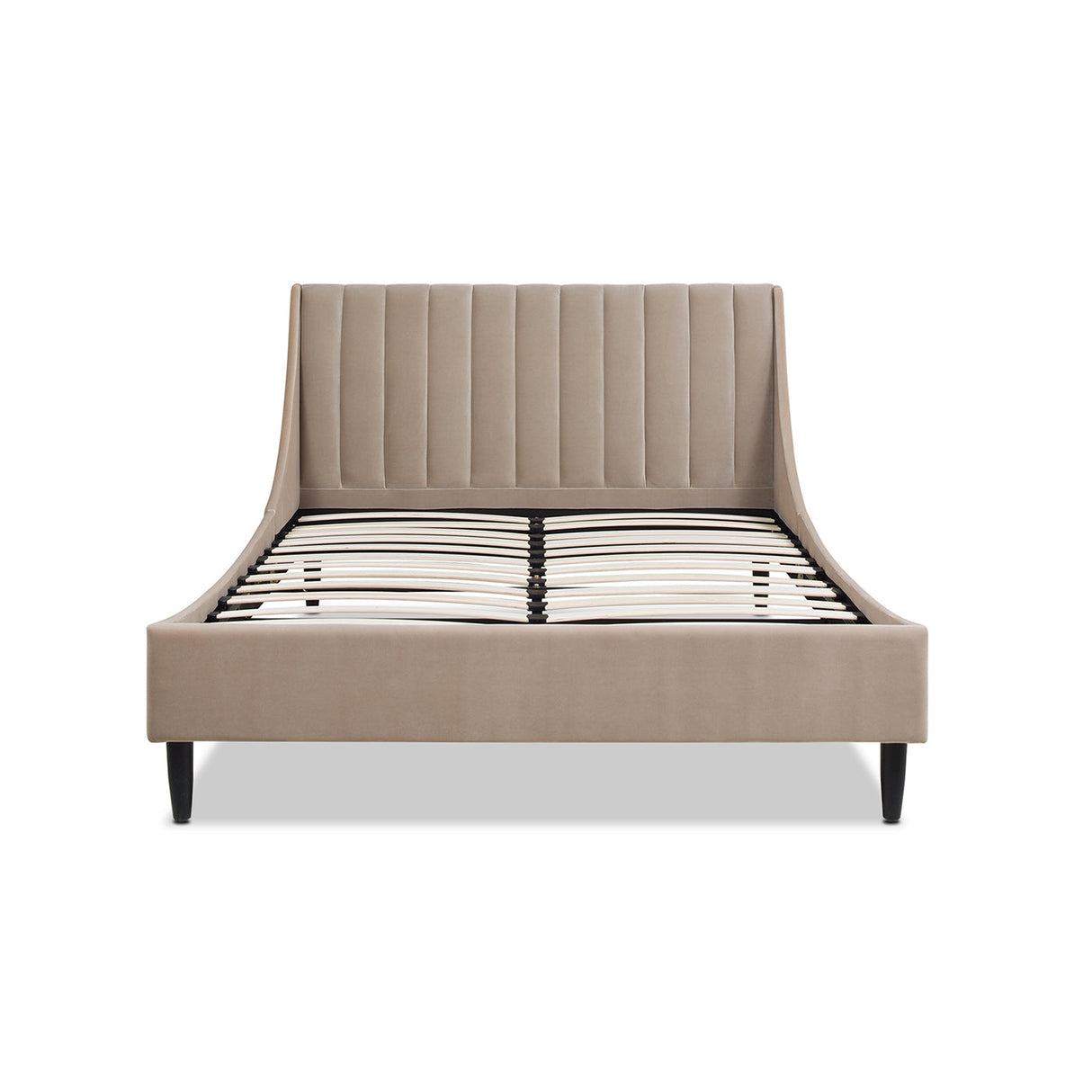 Aspen Vertical Tufted Modern Headboard Platform Bed Set, Queen, Mink Beige Performance Velvet