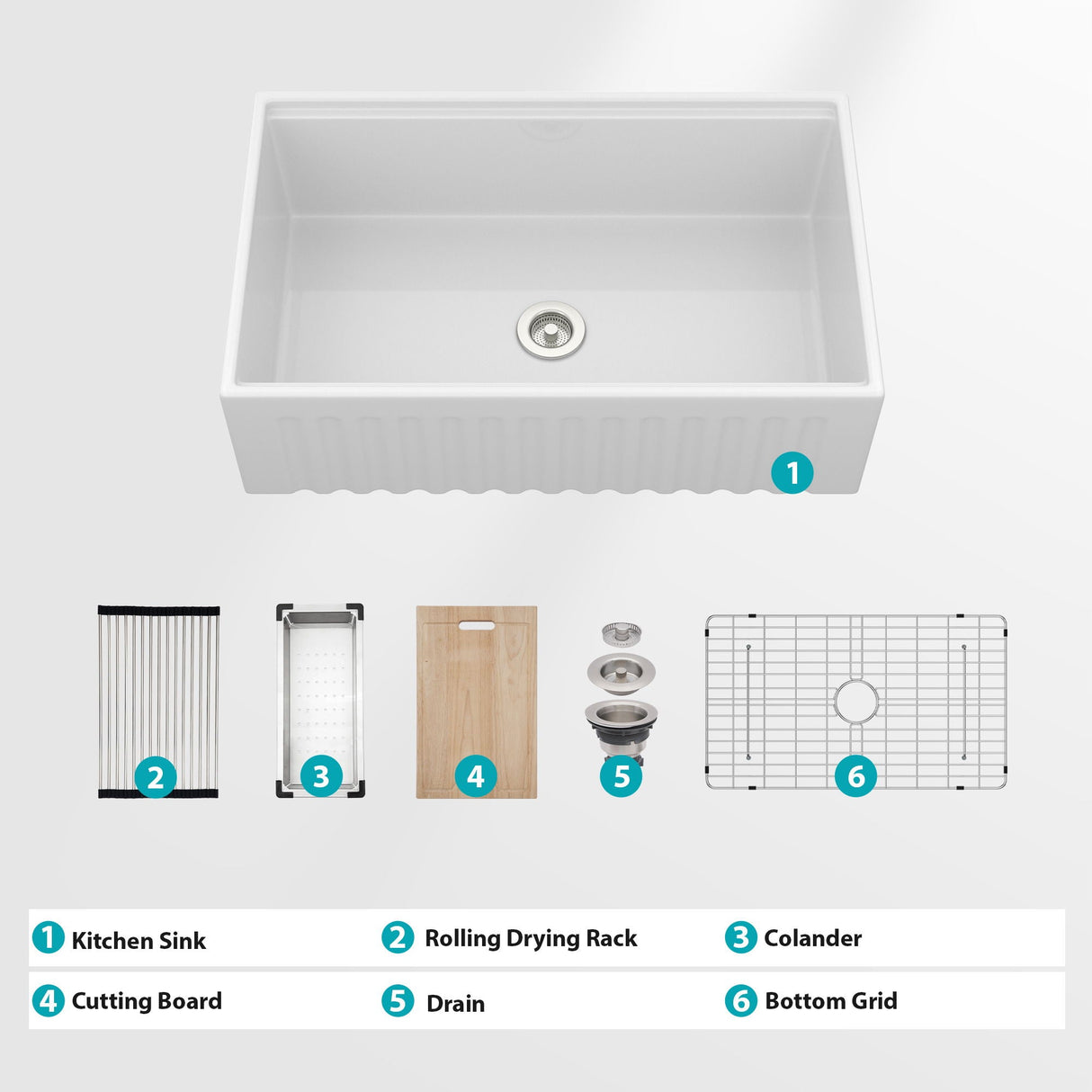 Workstation Single Bowl Apron Front Kitchen Sink - White