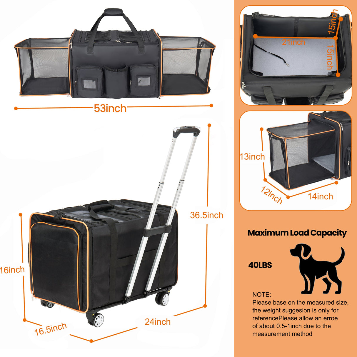 2 in 1 Large Cat Carrier for 2 Cats with Rolling Wheels and Expandable Design