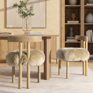 Arden 19.5" Genuine Sheepskin Fur Split Back Dining Chair with Solid Wood Base - White