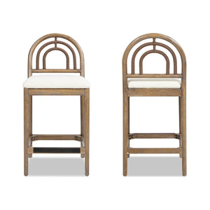 27" Upholstered Counter Stool Set of 2 with Arched Wood Back