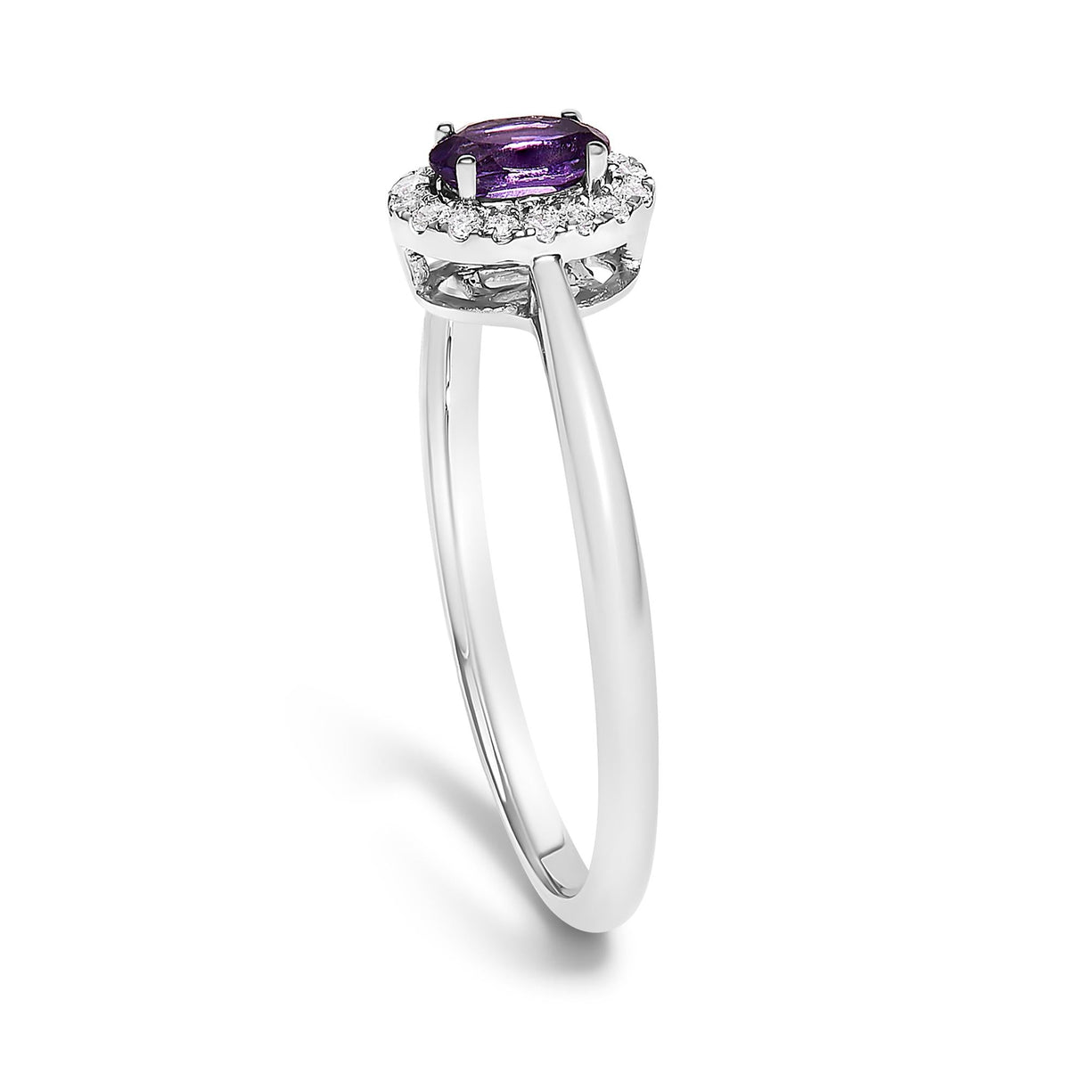 10K White Gold 5X3MM Oval Birthstone and Diamond Accent Halo Ring