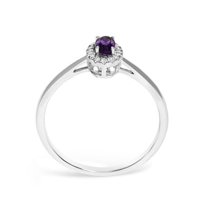 10K White Gold 5X3MM Oval Birthstone and Diamond Accent Halo Ring