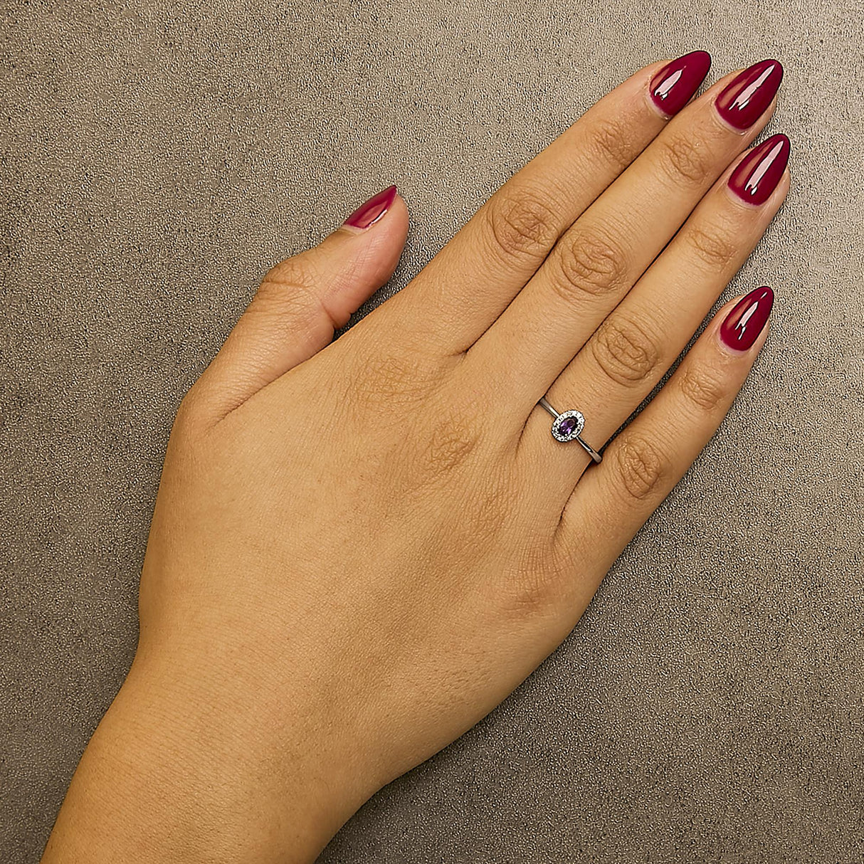 10K White Gold 5X3MM Oval Birthstone and Diamond Accent Halo Ring