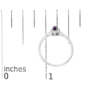 10K White Gold 5X3MM Oval Birthstone and Diamond Accent Halo Ring
