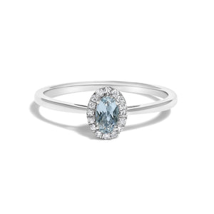 10K White Gold 5X3MM Oval Birthstone and Diamond Accent Halo Ring
