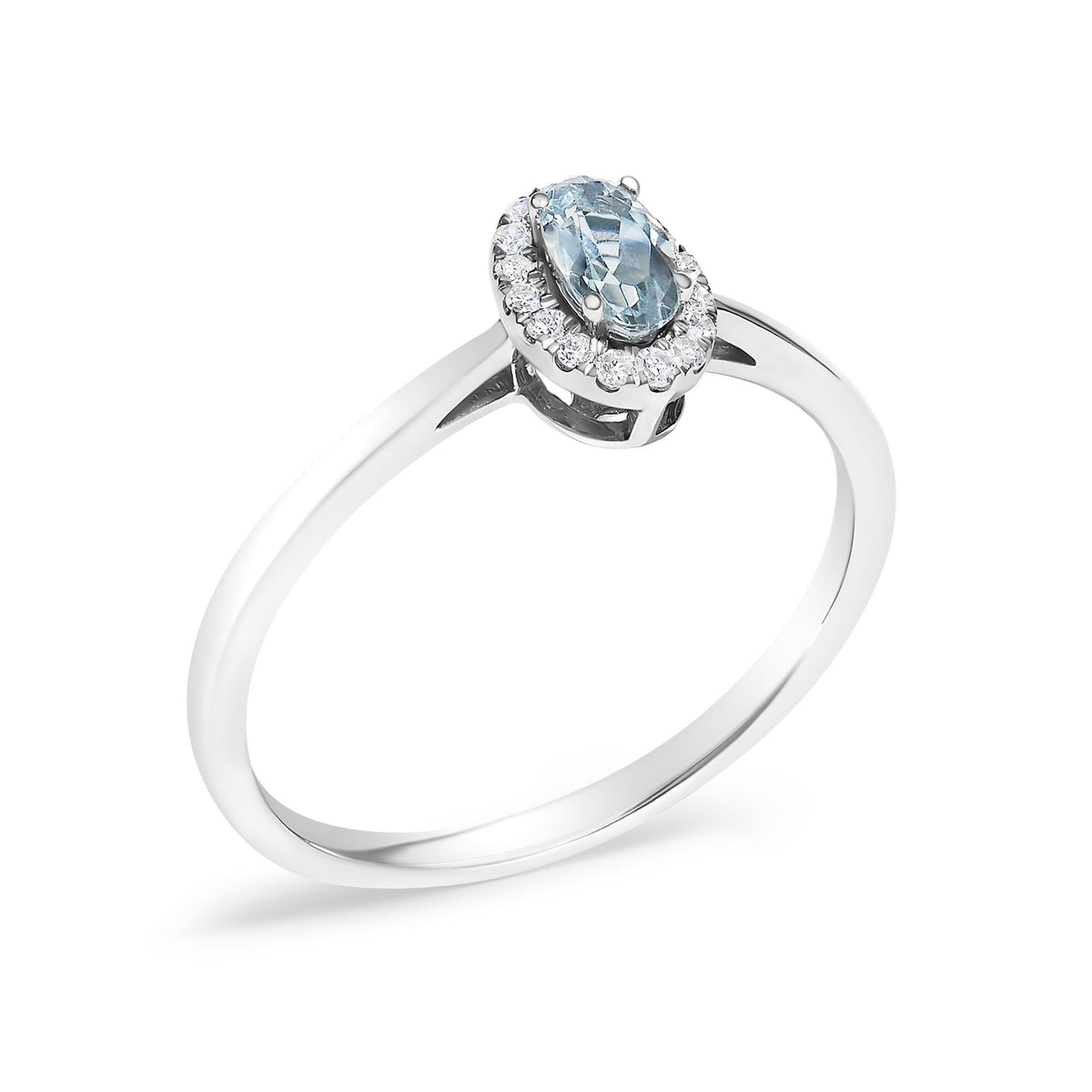10K White Gold 5X3MM Oval Birthstone and Diamond Accent Halo Ring