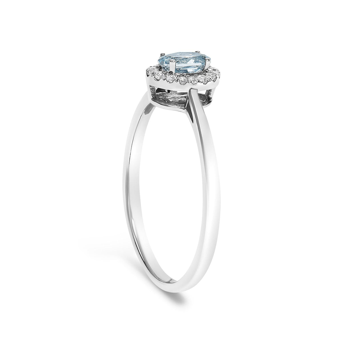 10K White Gold 5X3MM Oval Birthstone and Diamond Accent Halo Ring