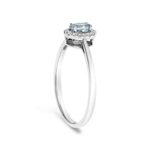 10K White Gold 5X3MM Oval Birthstone and Diamond Accent Halo Ring