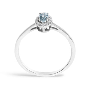 10K White Gold 5X3MM Oval Birthstone and Diamond Accent Halo Ring