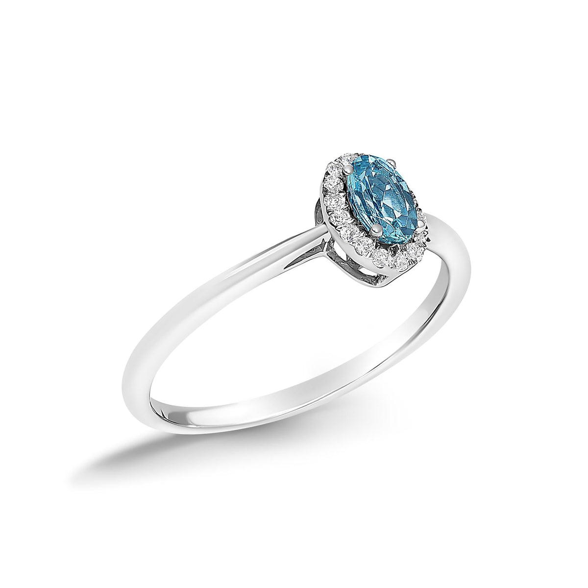10K White Gold 5X3MM Oval Birthstone and Diamond Accent Halo Ring