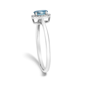 10K White Gold 5X3MM Oval Birthstone and Diamond Accent Halo Ring