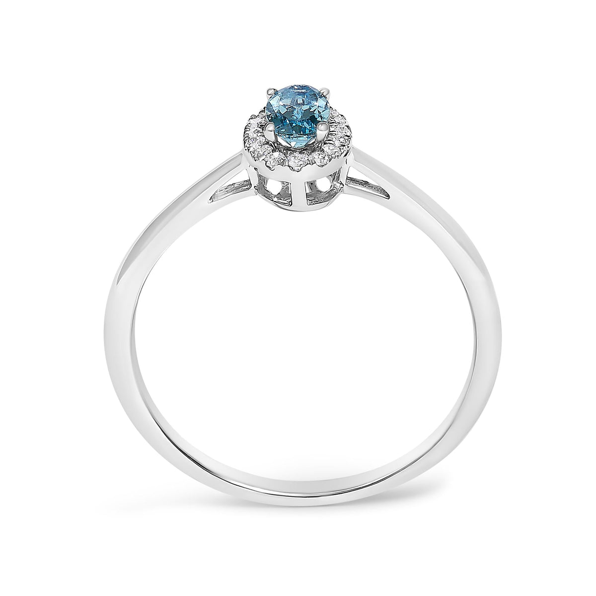 10K White Gold 5X3MM Oval Birthstone and Diamond Accent Halo Ring