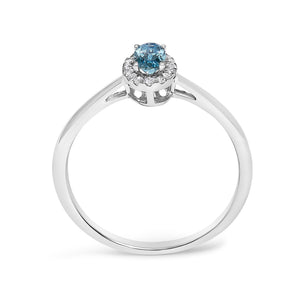 10K White Gold 5X3MM Oval Birthstone and Diamond Accent Halo Ring