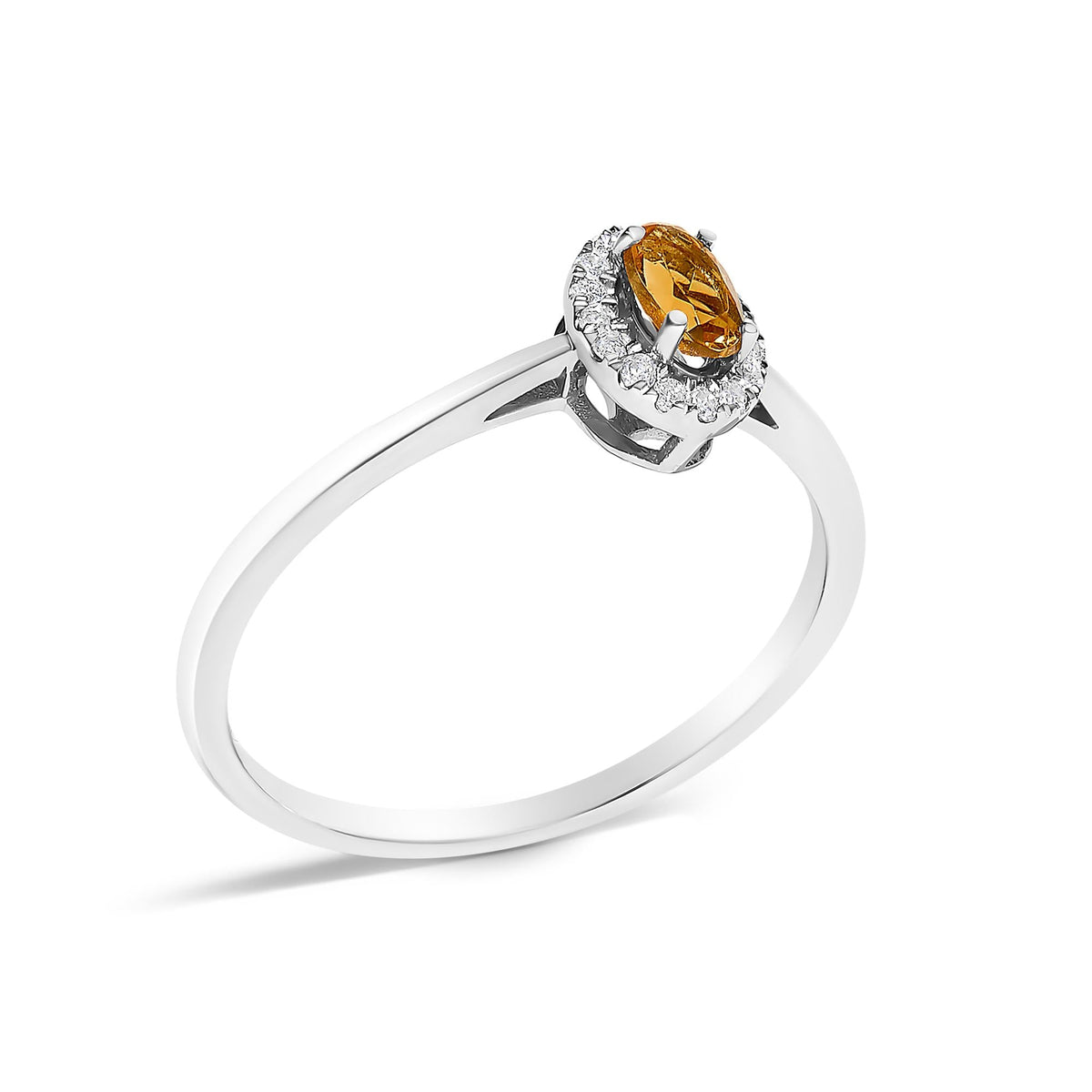 10K White Gold 5X3MM Oval Birthstone and Diamond Accent Halo Ring