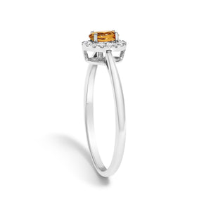 10K White Gold 5X3MM Oval Birthstone and Diamond Accent Halo Ring
