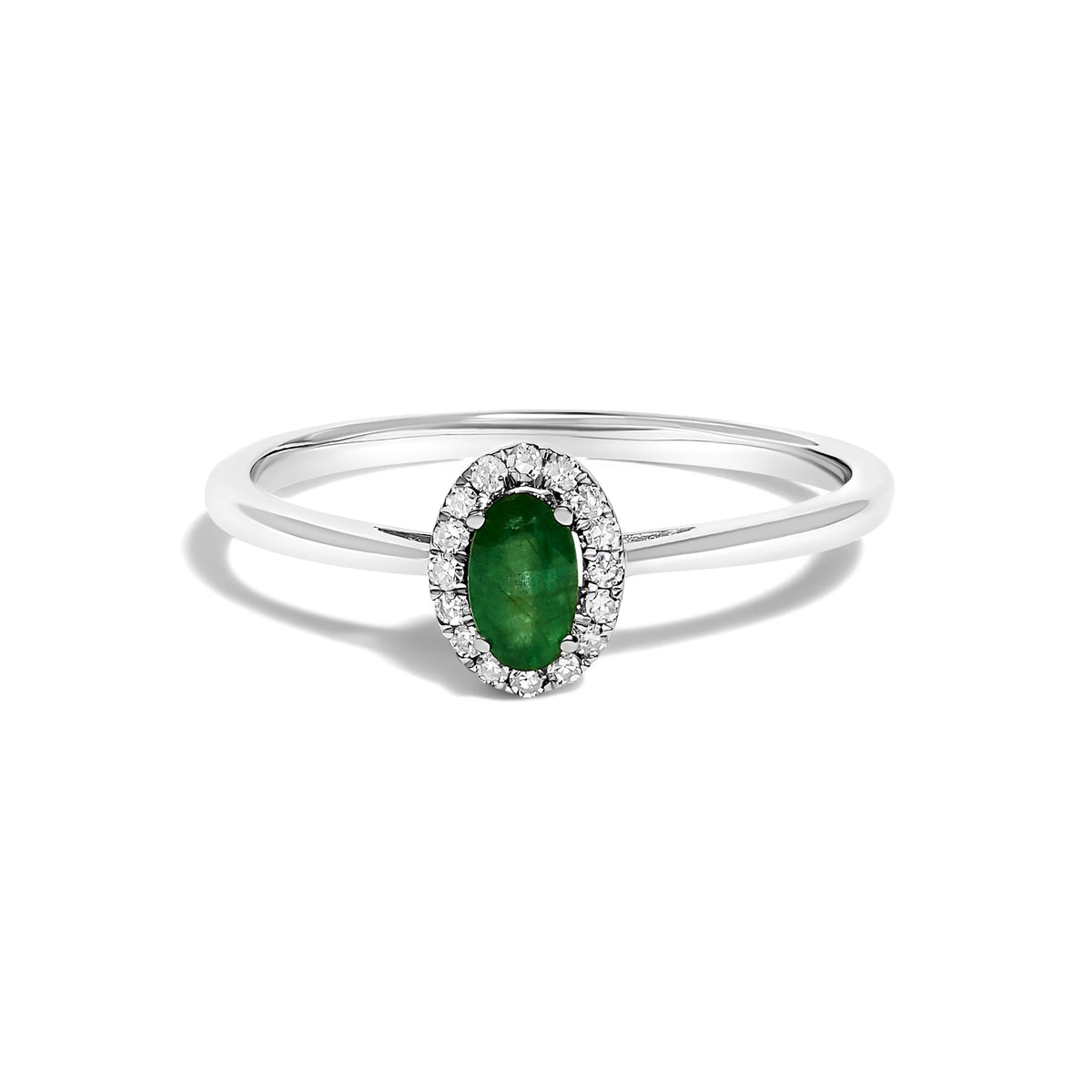 10K White Gold 5X3MM Oval Birthstone and Diamond Accent Halo Ring