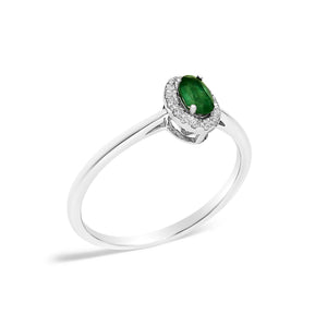 10K White Gold 5X3MM Oval Birthstone and Diamond Accent Halo Ring