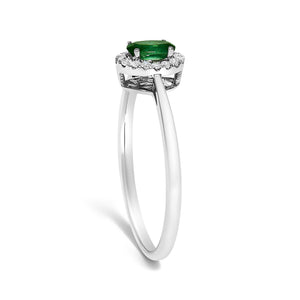 10K White Gold 5X3MM Oval Birthstone and Diamond Accent Halo Ring