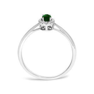 10K White Gold 5X3MM Oval Birthstone and Diamond Accent Halo Ring