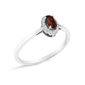 10K White Gold 5X3MM Oval Birthstone and Diamond Accent Halo Ring