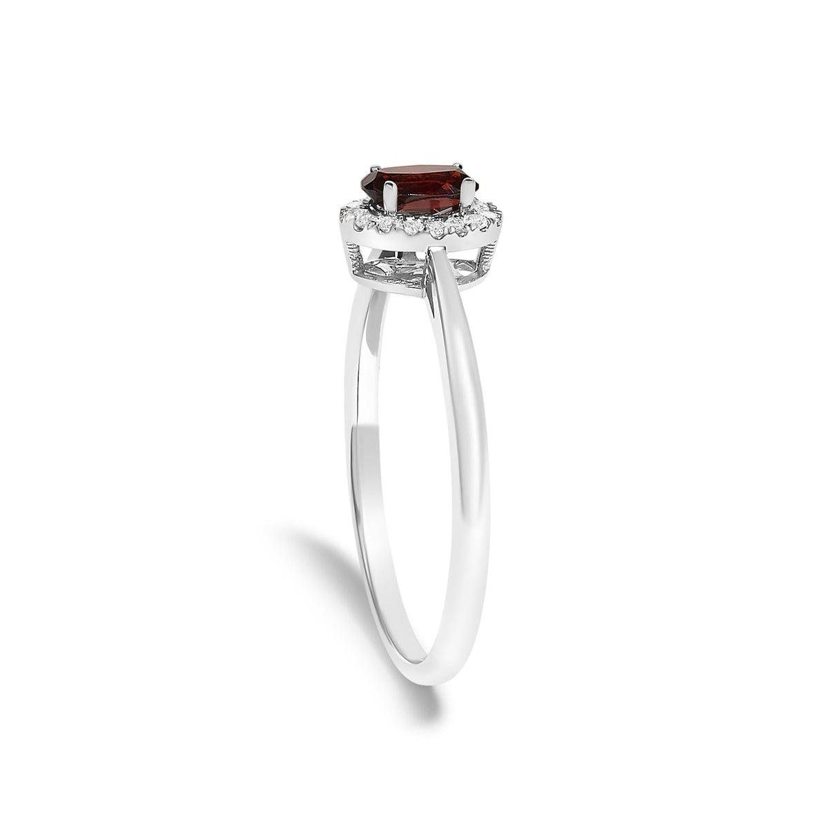 10K White Gold 5X3MM Oval Birthstone and Diamond Accent Halo Ring
