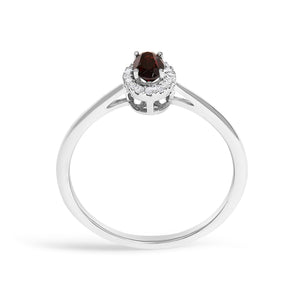 10K White Gold 5X3MM Oval Birthstone and Diamond Accent Halo Ring