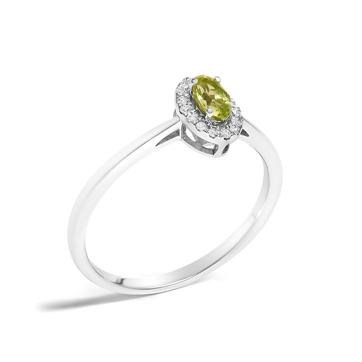 10K White Gold 5X3MM Oval Birthstone and Diamond Accent Halo Ring