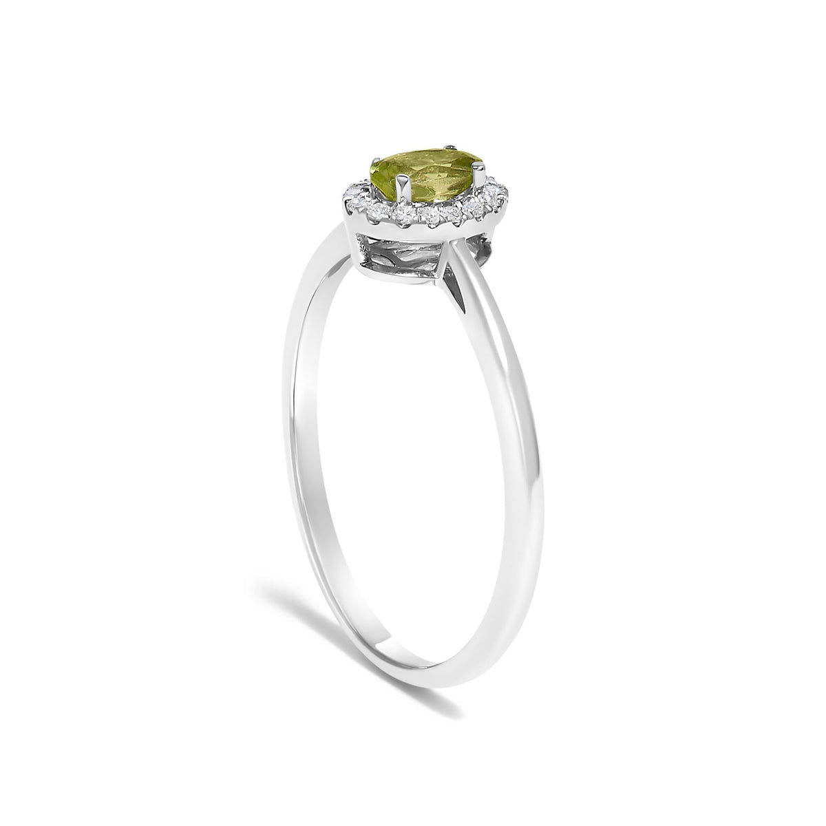 10K White Gold 5X3MM Oval Birthstone and Diamond Accent Halo Ring