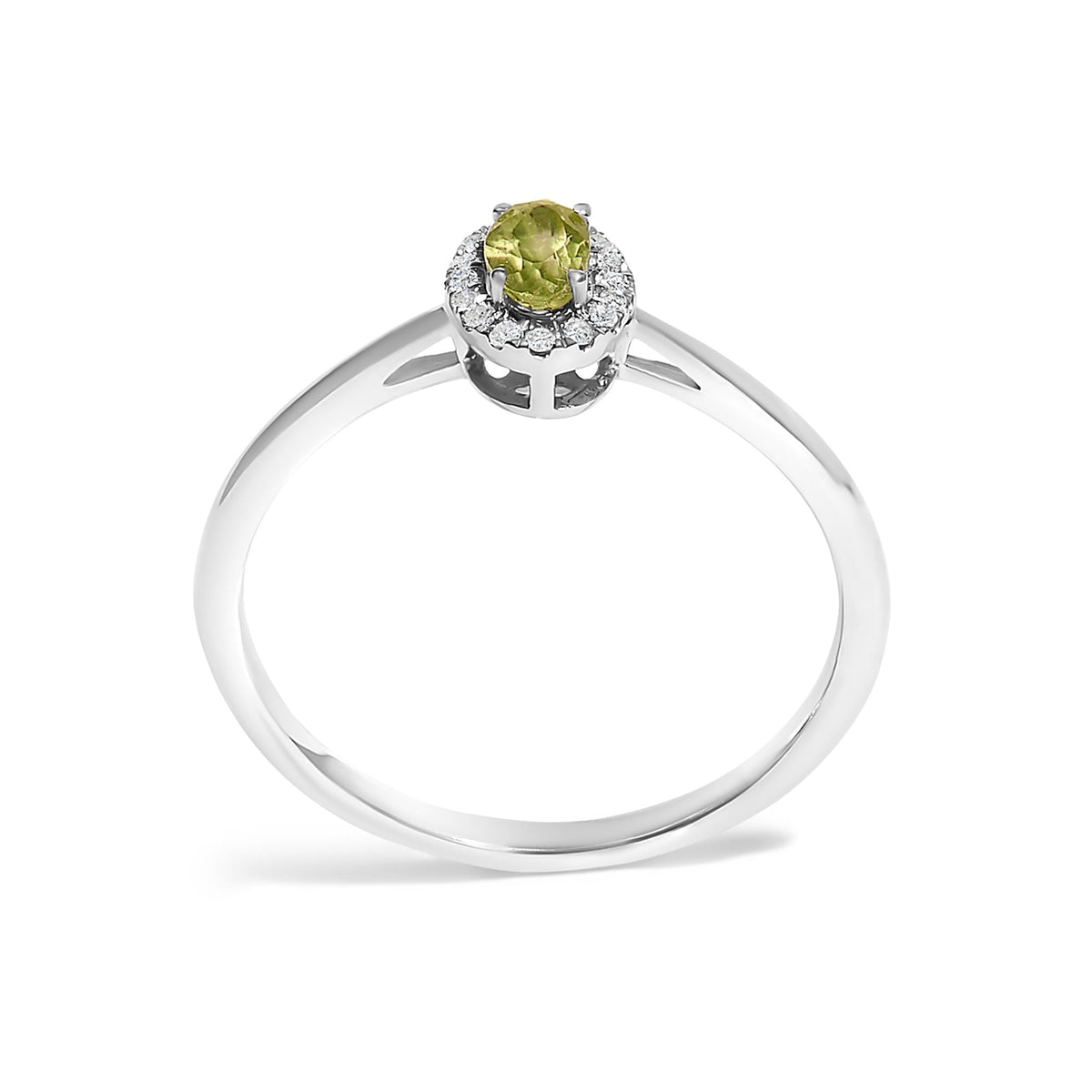 10K White Gold 5X3MM Oval Birthstone and Diamond Accent Halo Ring