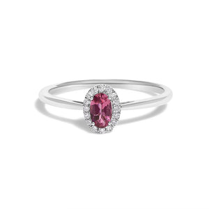 10K White Gold 5X3MM Oval Birthstone and Diamond Accent Halo Ring