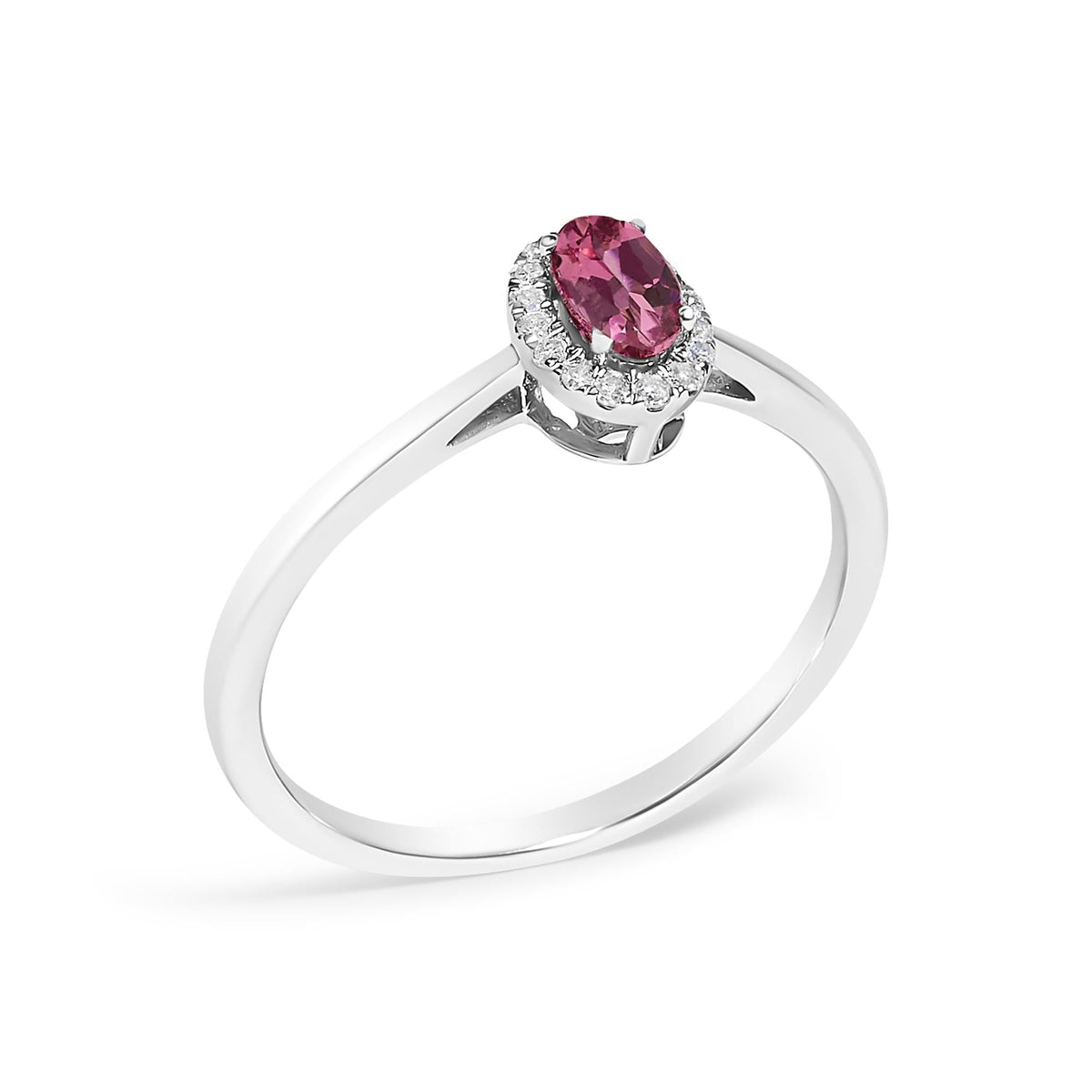 10K White Gold 5X3MM Oval Birthstone and Diamond Accent Halo Ring