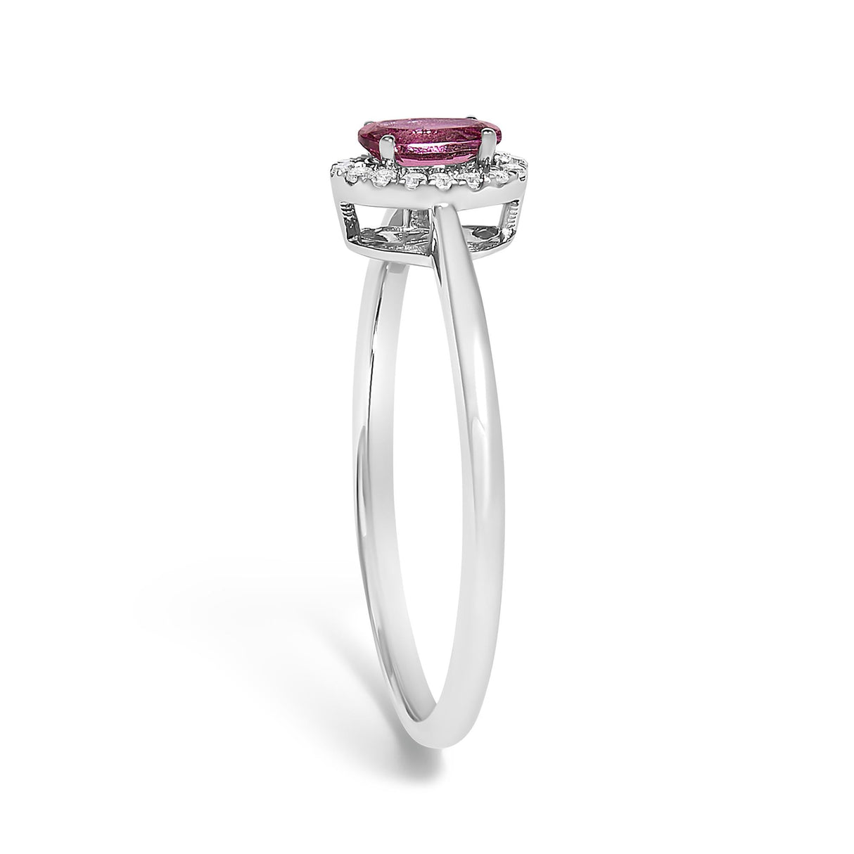 10K White Gold 5X3MM Oval Birthstone and Diamond Accent Halo Ring