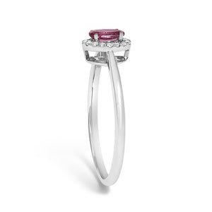 10K White Gold 5X3MM Oval Birthstone and Diamond Accent Halo Ring