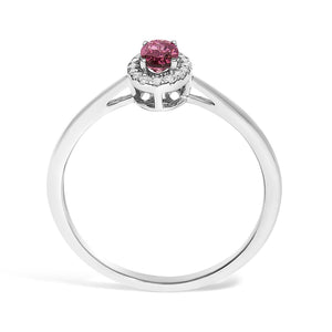 10K White Gold 5X3MM Oval Birthstone and Diamond Accent Halo Ring