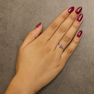 10K White Gold 5X3MM Oval Birthstone and Diamond Accent Halo Ring