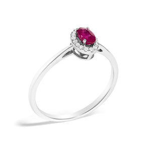 10K White Gold 5X3MM Oval Birthstone and Diamond Accent Halo Ring