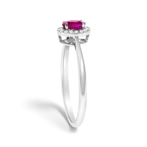 10K White Gold 5X3MM Oval Birthstone and Diamond Accent Halo Ring