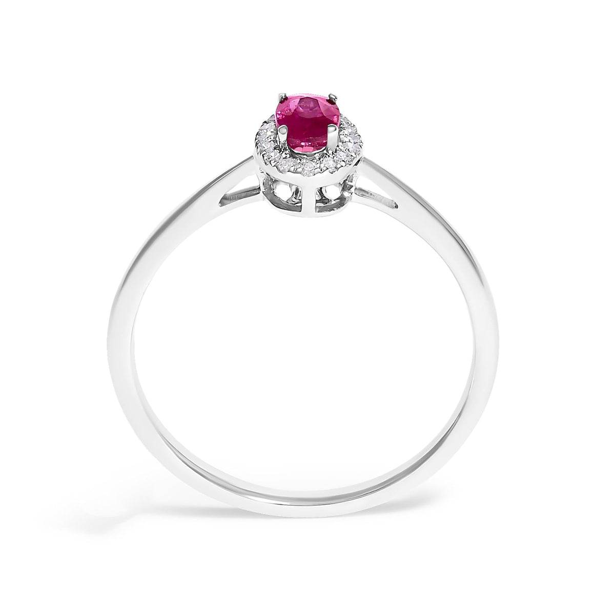 10K White Gold 5X3MM Oval Birthstone and Diamond Accent Halo Ring