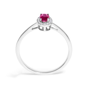 10K White Gold 5X3MM Oval Birthstone and Diamond Accent Halo Ring