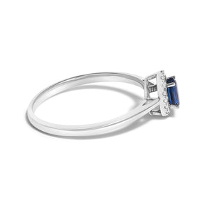 10K White Gold 5X3MM Oval Birthstone and Diamond Accent Halo Ring