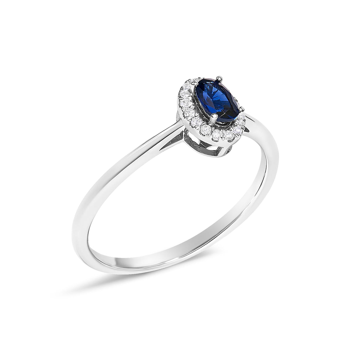 10K White Gold 5X3MM Oval Birthstone and Diamond Accent Halo Ring